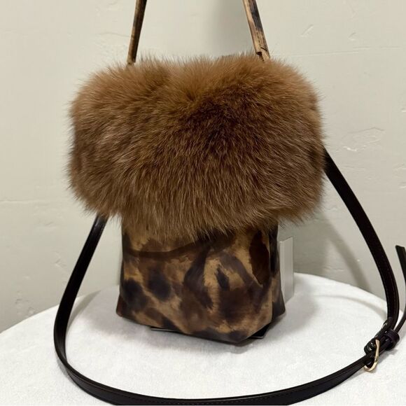 Gorgeous Real Fox Fur Trimmed Handmade Genuine Leather Tote Bag/ Crossbody - Picture 6 of 16